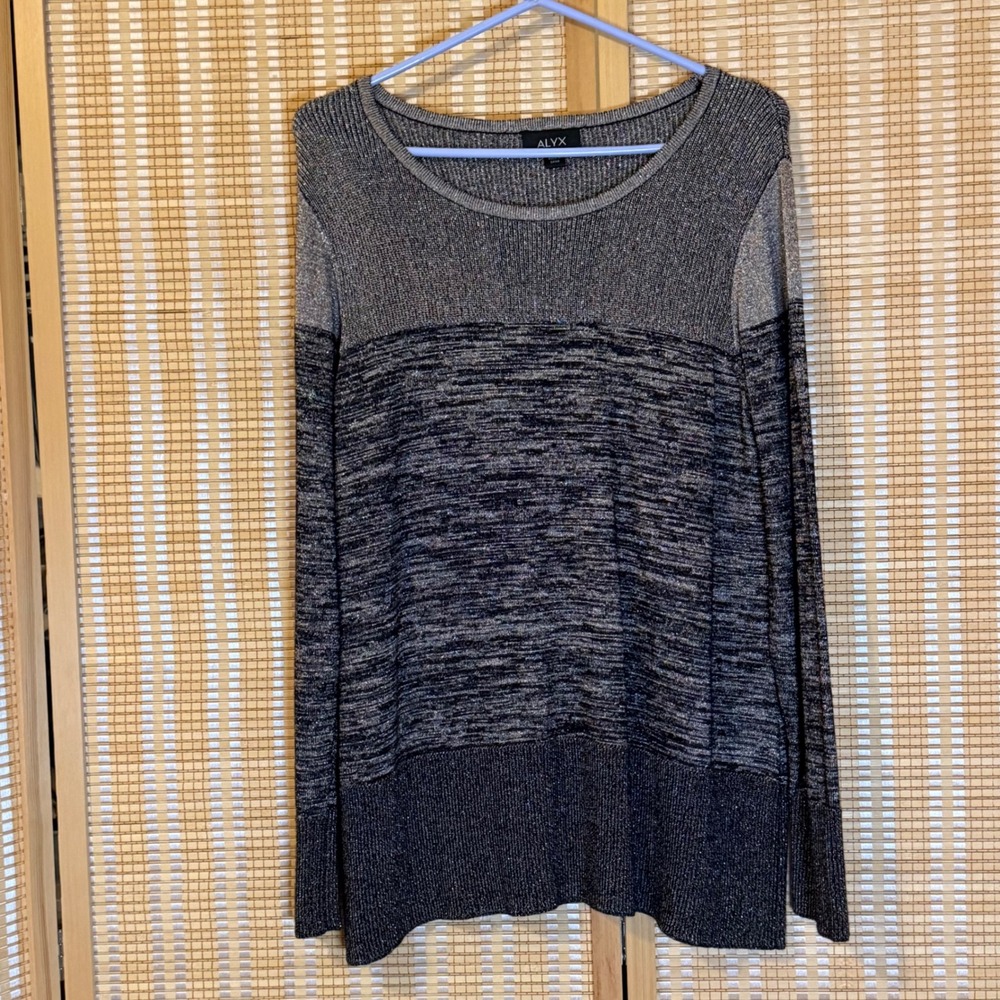 ALYX Womens Metallic Knit Space Dye Sweater Silver Black Scoop Neck Large